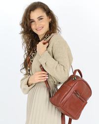 Mały skórzany plecak damski brąz whisky z kieszonkami - MARCO MAZZINI vs109b